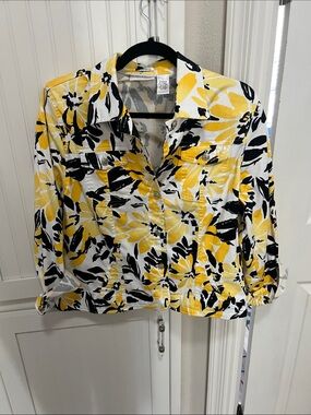 Draper & Damon’s Yellow Black White Floral Button-Front Shirt Jacket